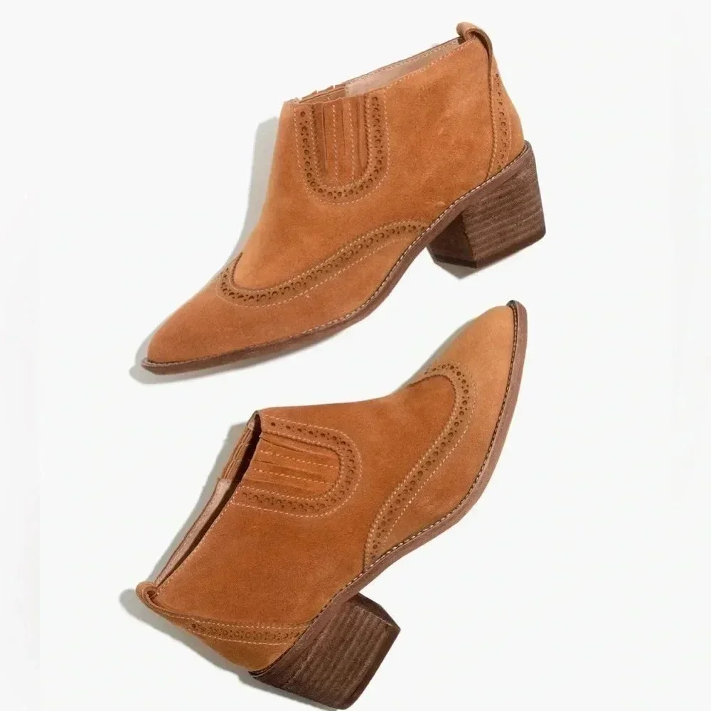 Madewell Suede Leather The Grayson Brogue Chelsea Boot Size 7.5